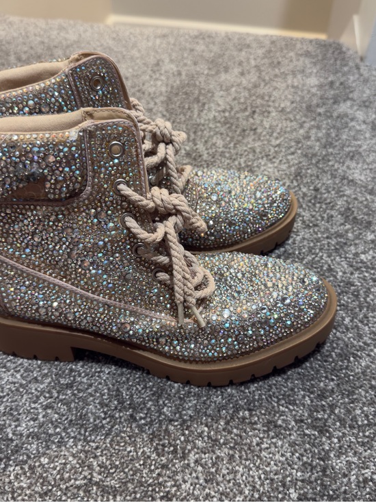 Betsey Johnson Shoes - Betsey Johnson Sparkling Tan Crystal Embellished Lace-Up Boots